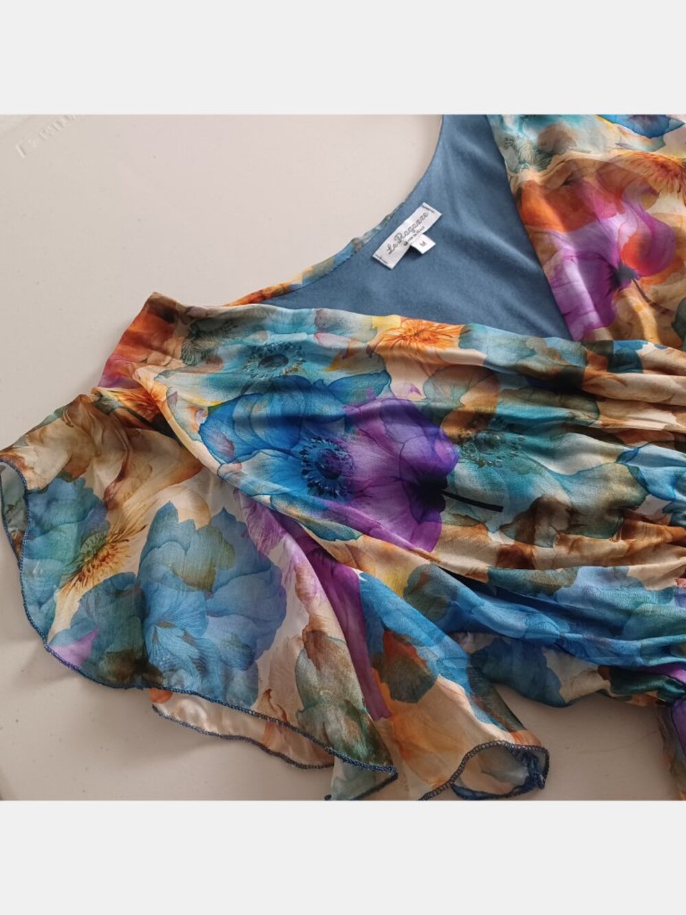 Le Ragazze Silk-Blend Floral-Watercolour Flutter Sleeve Maxi Dress (M) - Picture 4 of 16